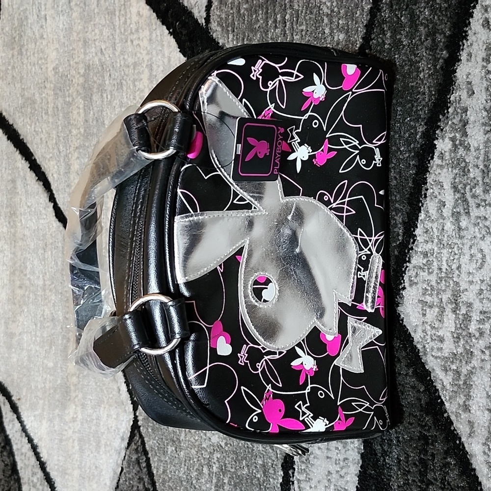VINTAGE PLAYBOY BOWLER SILVER SHINE BUNNY BOW-TIE LOGO HANDBAG PURSE